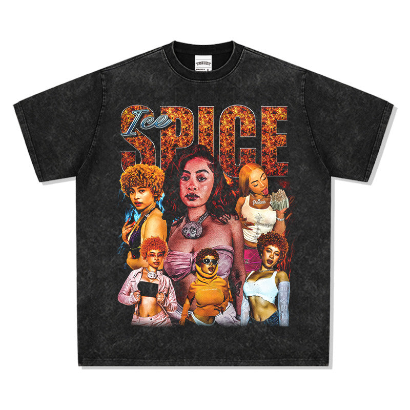 Outfit streetwear Vintage Hip Hop Ice Spice Print Short Sleeve T-Shirt
