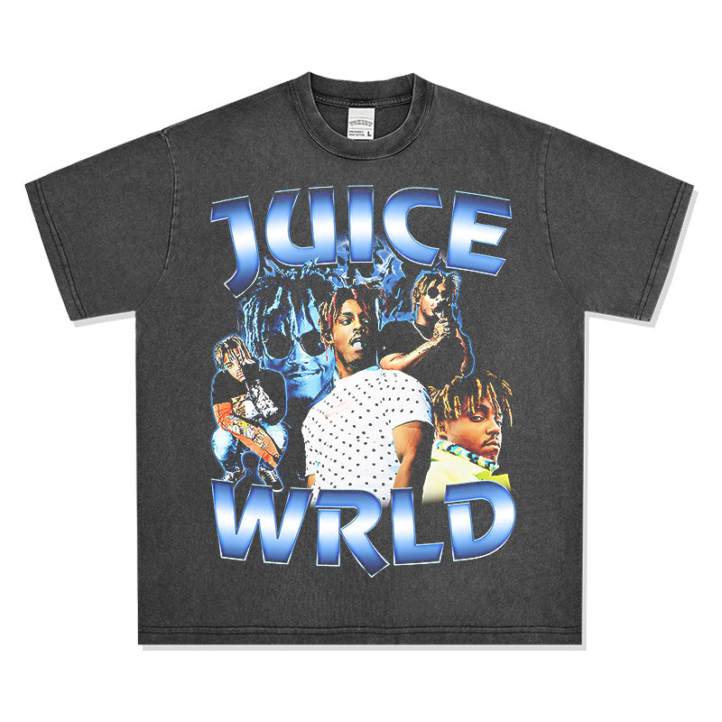 Outfit streetwear Vintage Hip Hop Juice Wrld Print Short Sleeve T-Shirt
