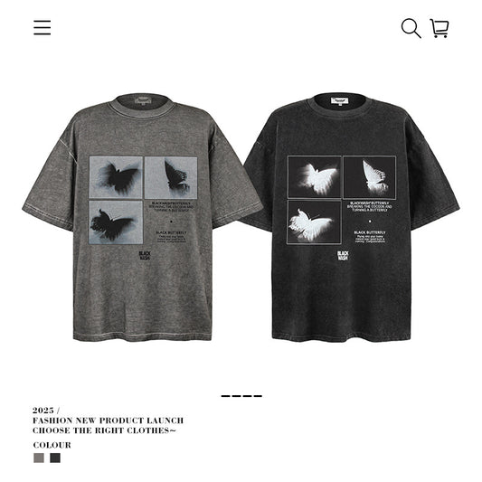 American vintage street T-shirt retro men's loose casual top