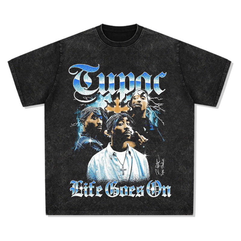 Streetwear Masculino Vintage Hip Hop Tupac Print Long Sleeve Short Sleeve T-Shirt