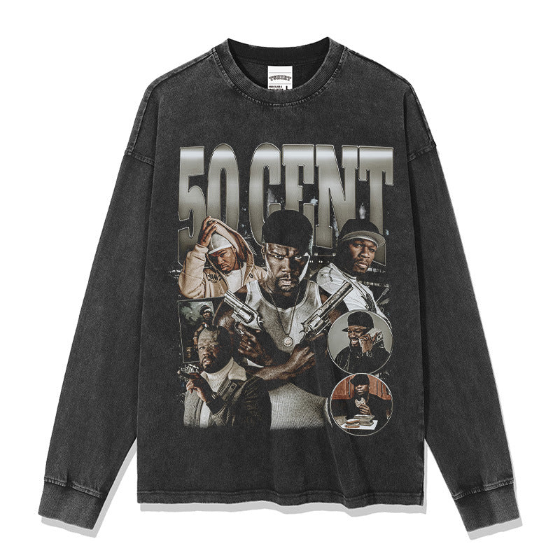 Marcas streetwear usa vintage hip hop 50CENT print short sleeve t-shirt