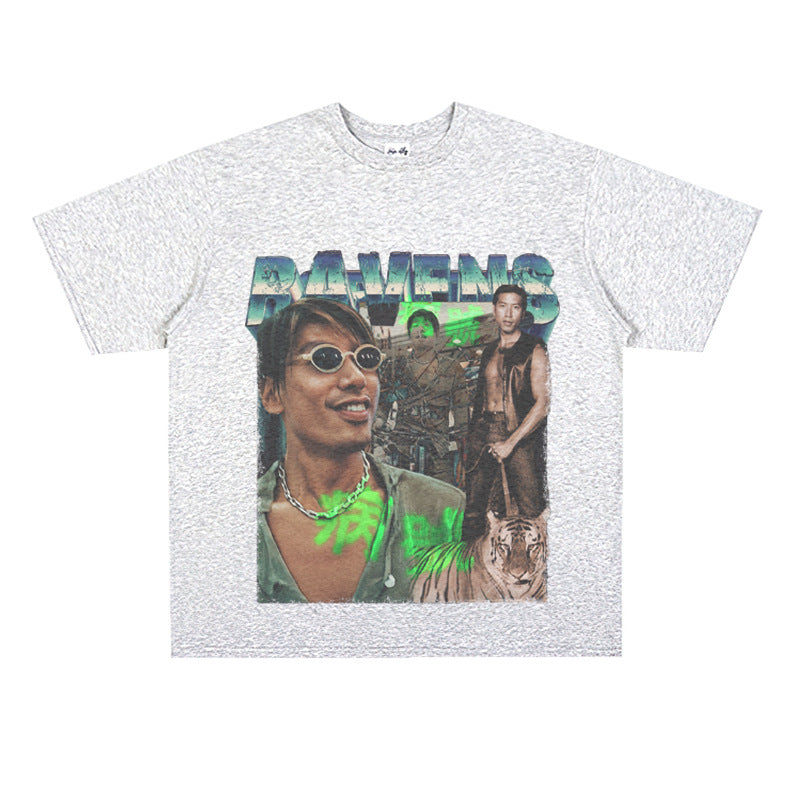 Film Star T Shirt Trendy Cotton Short Sleeve Loose round Neck Retro Heavy T-shirt