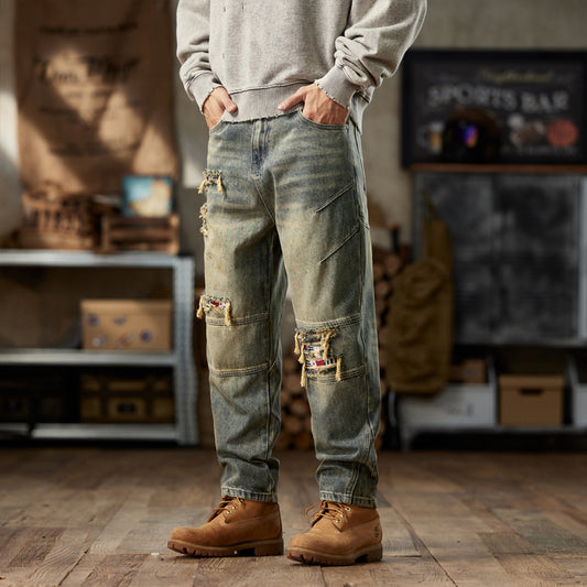 1990 Fashion Jeans Retro Ripped Old Jeans Casual Loose Pants