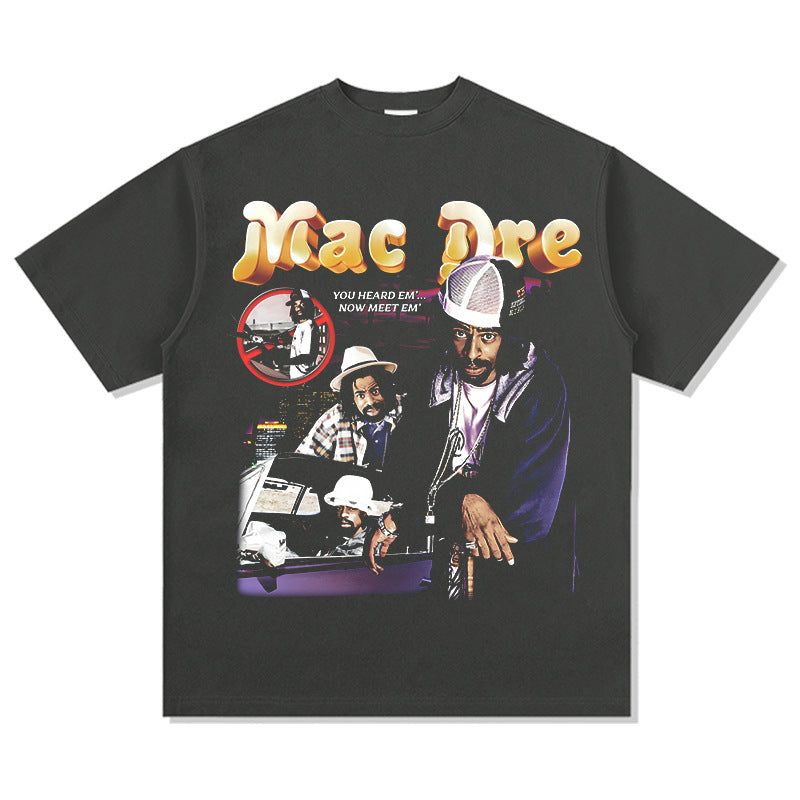 Outfit streetwear vintage hip hop MacDre print short sleeve t-shirt