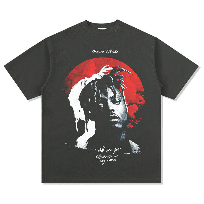 Streetwear masculino Juice wrld hip hop character print short sleeve t-shirt