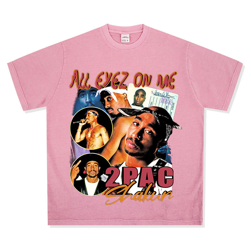 Cool t rapper hip hop tupac print vintage short sleeve t-shirt vintage