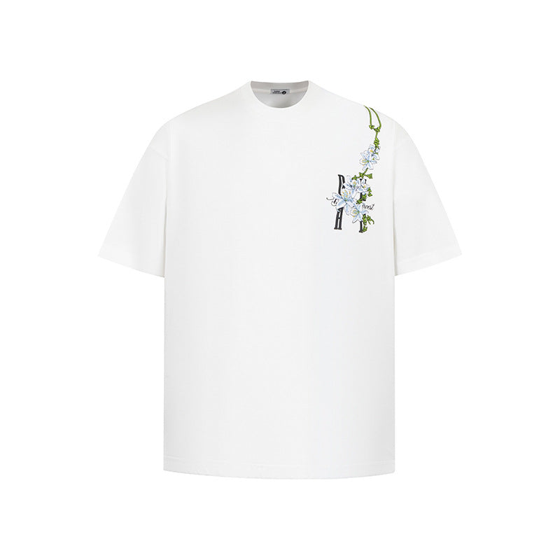 Nostalgia T-Shirts Flower Embroidery Short Sleeve T-Shirts