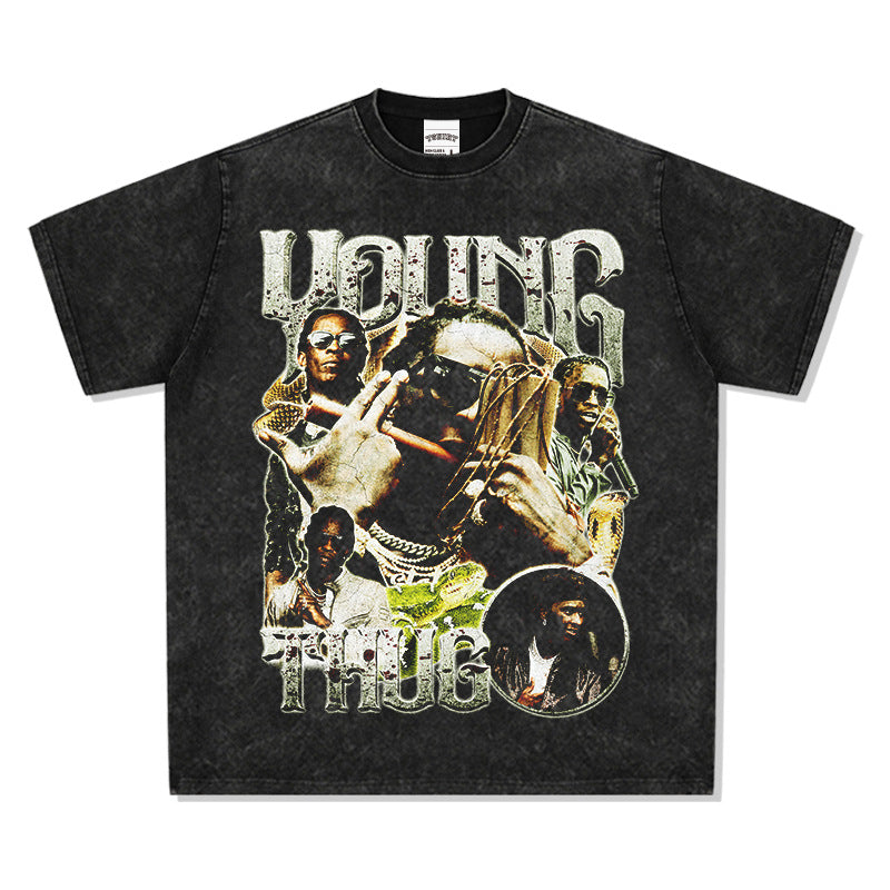 Cool t rapper vintage hip hop Young Thug print short sleeve t-shirt