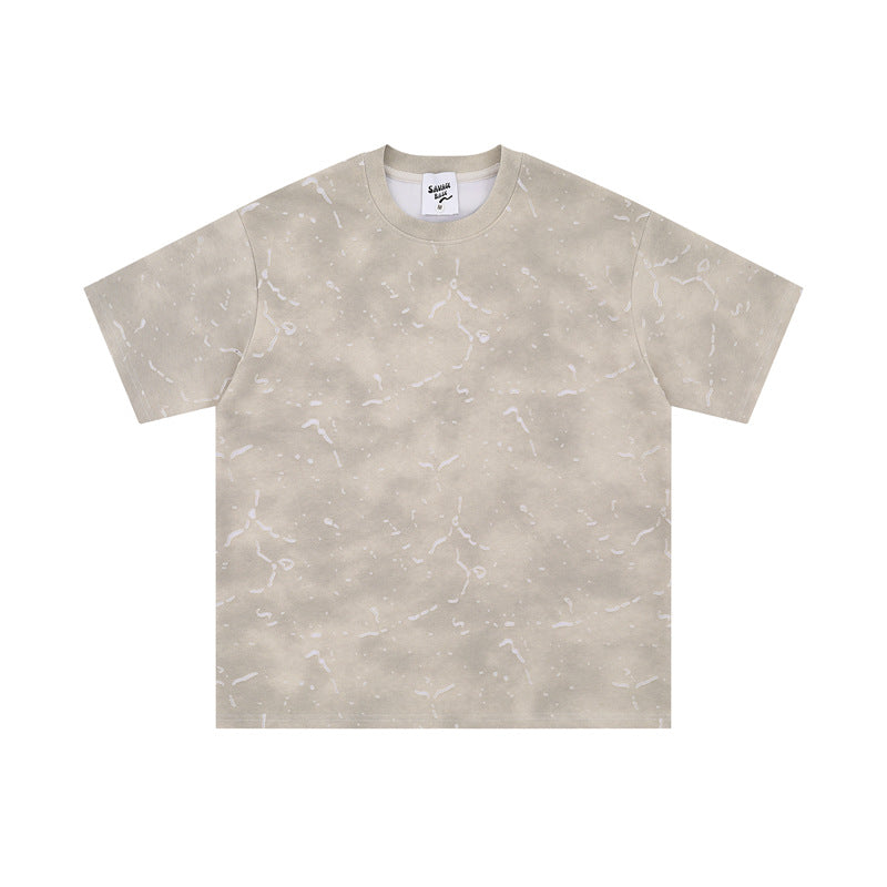 Hip Hop Shirts For Boys Washed Old Pattern Short Sleeve T-Shirt Loose Casual Crew Neck T-Shirt