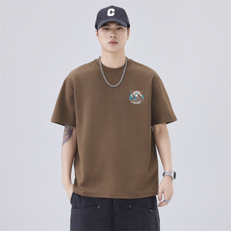 Mens T-shirts Summer Short Sleeve Loose Vintage Print