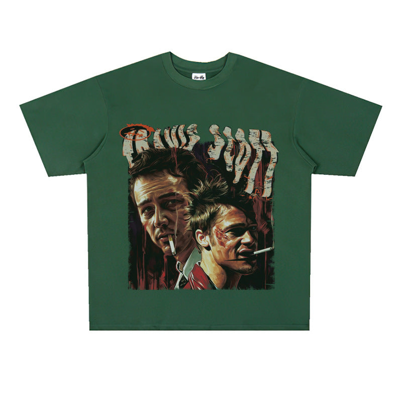Film Star T Shirt Trendy Cotton Short Sleeve Loose round Neck Retro T-shirt for Men