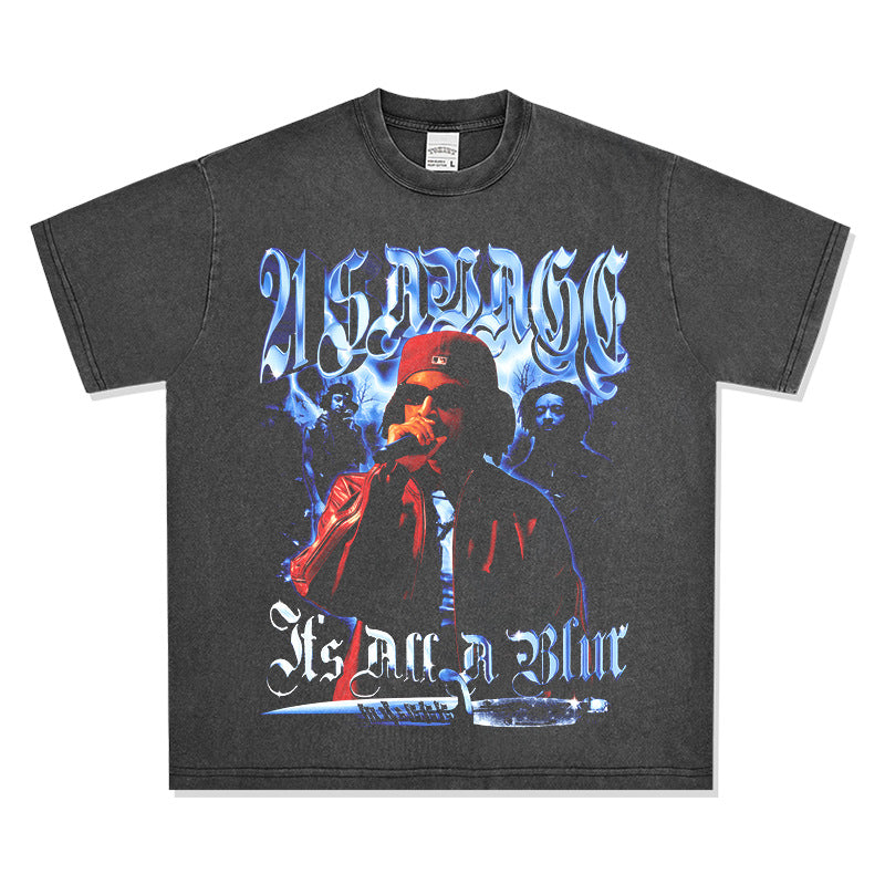 Outfit streetwear vintage hip hop 21 SAVAGE print short sleeve t-shirt