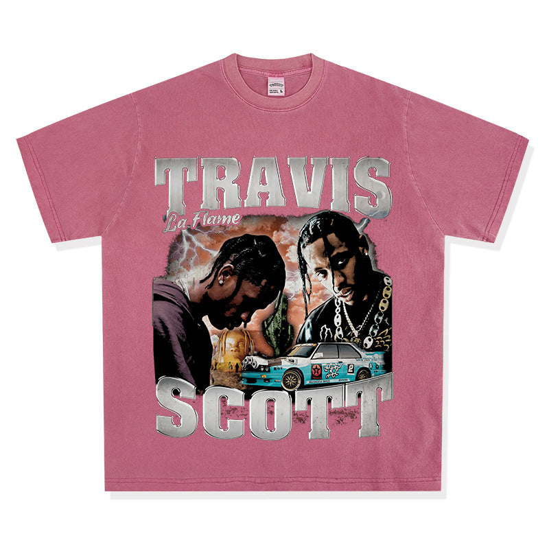 New york hip hop shop hip hop rap Travis Scott print short sleeve t-shirt