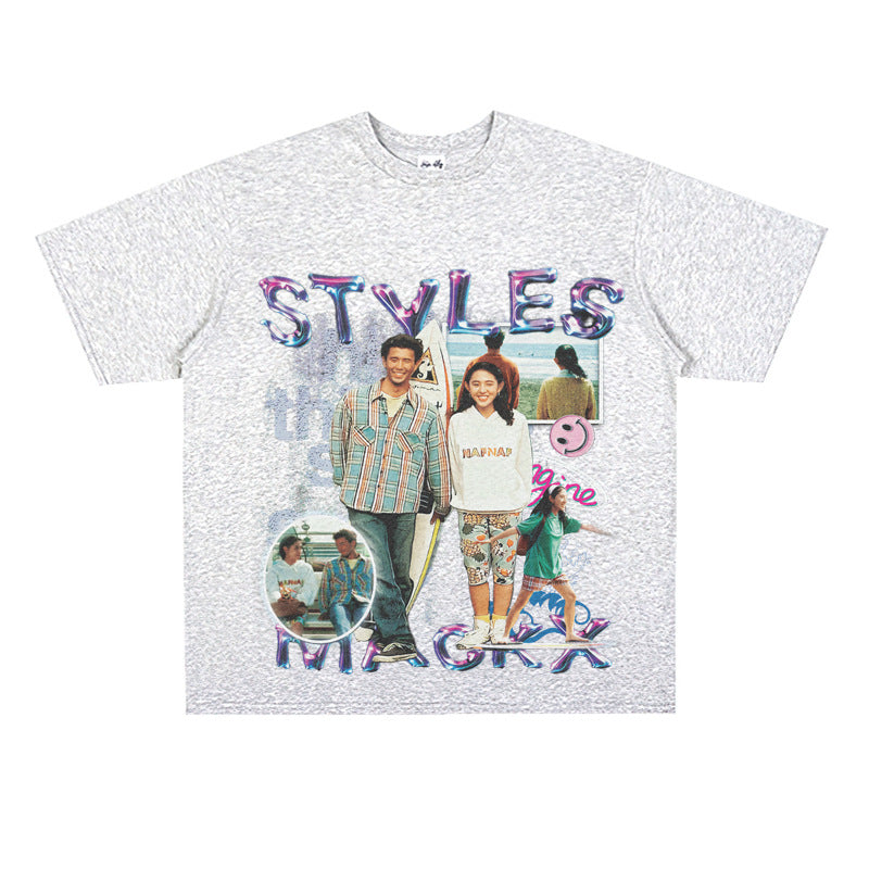 Film Star T Shirt Loose Heavy Crew Neck Street T-shirt