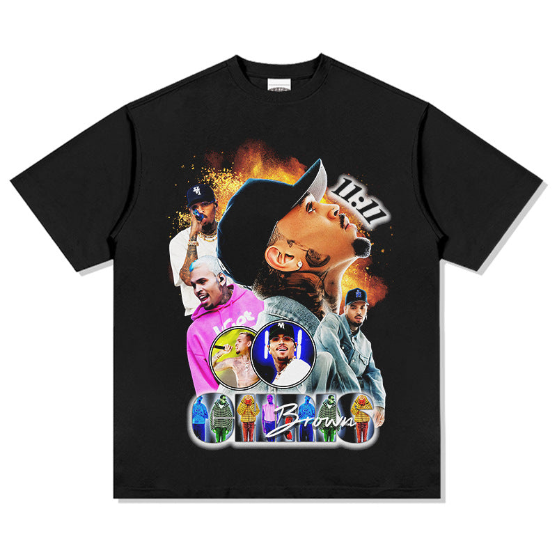 Streetwear masculino hip hop Chris Brown print short sleeve t-shirt