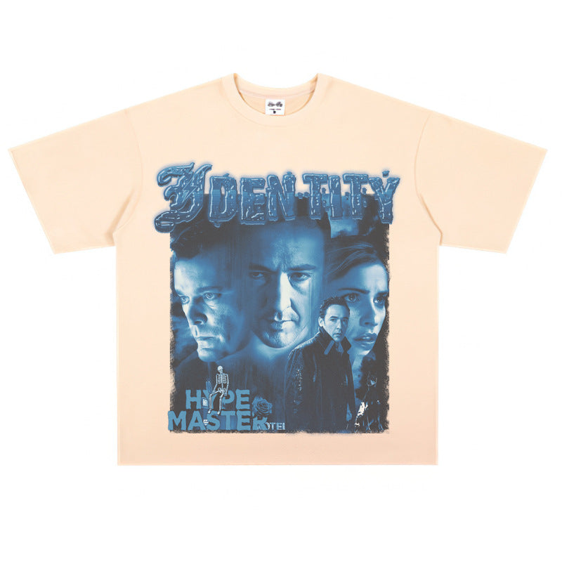 Film Star T Shirt Cotton Loose Nostalgic Short Sleeve American Retro Fashion Printed Design T-shirt for Men