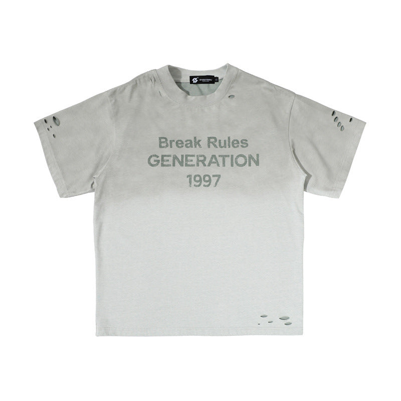 US drip outfits summer retro gradual change casual loose short sleeve T-Shirts