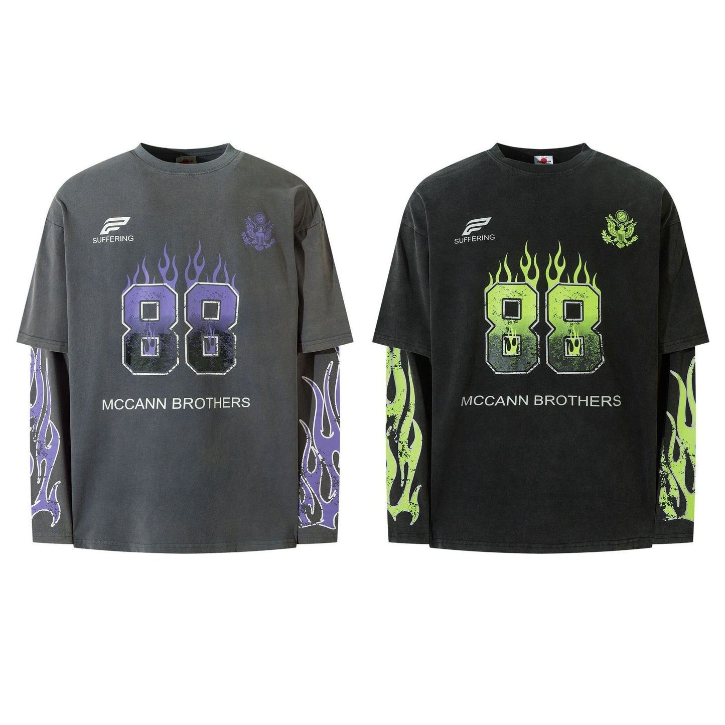 Hustle vintage flame print long sleeve t-shirt