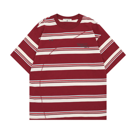 US drip outfits Summer Vintage Crew Neck Striped Casual Loose Short Sleeve T-Shirts