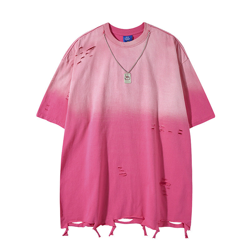 Retro Style Shirt For Men Summer Necklace tee Washed Short Sleeve T-Shirt