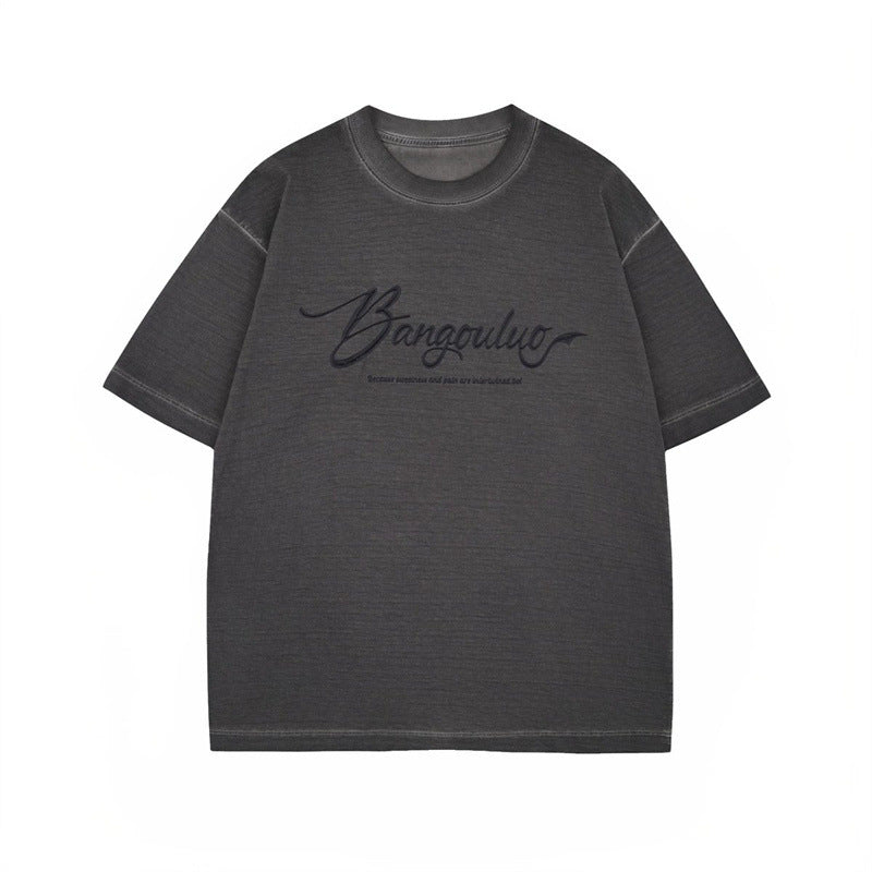 US drip outfits summer retro gradual change letter casual loose short sleeve T-Shirts