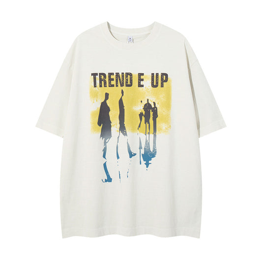 US drip outfits Summer New Vintage Sunset Portrait Reflection Casual Loose Short Sleeve T-Shirts