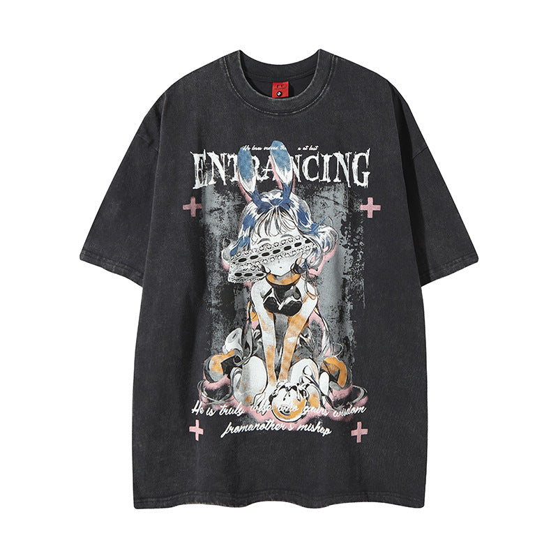 New York Hip Hop Style Old Crew Neck Short Sleeve T-Shirt Hip Hop Loose Top