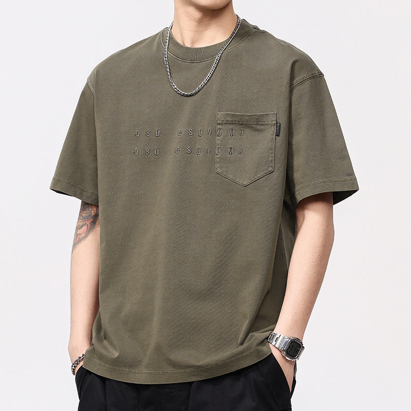Men T-shirts Vintage Short Sleeve Summer Loose Embroidery