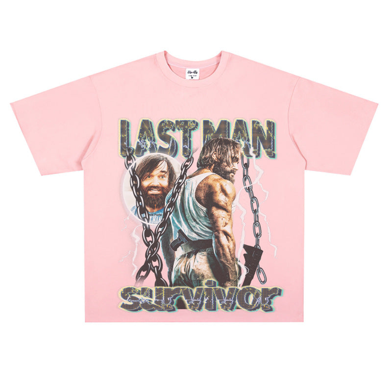 Film Star T Shirt Loose Heavy Retro Street Cotton American T-shirt for Men and Women