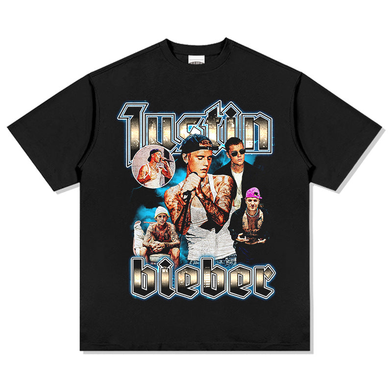 Cool t rapper Justin Bieber print vintage short sleeve t-shirt