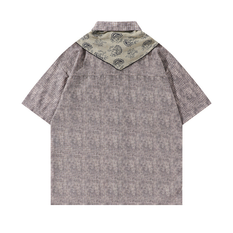 Y2K mens shirt retro loose sports short-sleeved lapel shirt