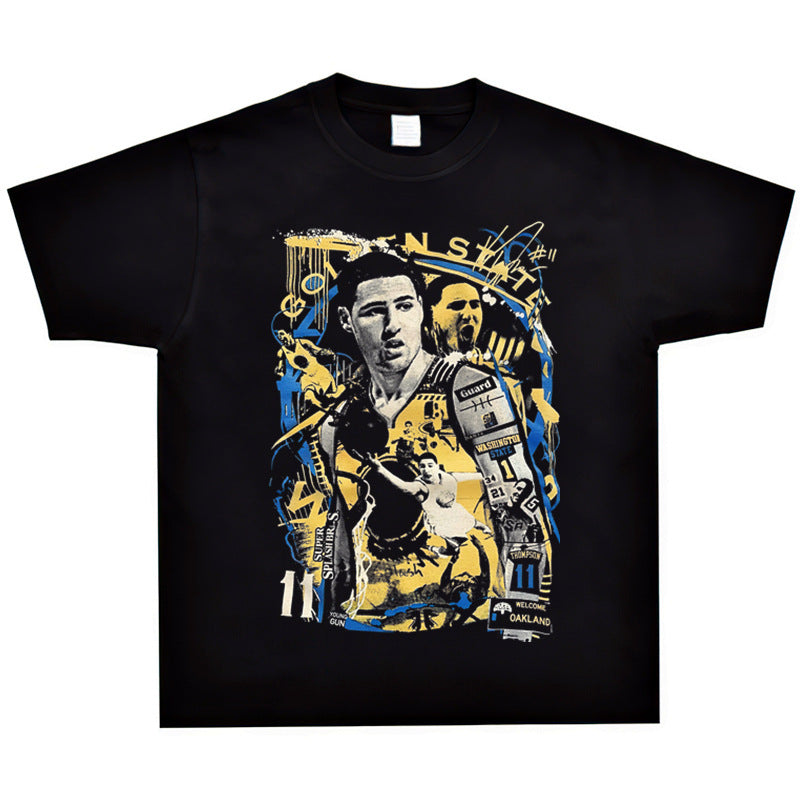 Film Star T Shirt Klaythompson Washed Distressed Printed American T-Shirt Retro Loose Short Sleeve