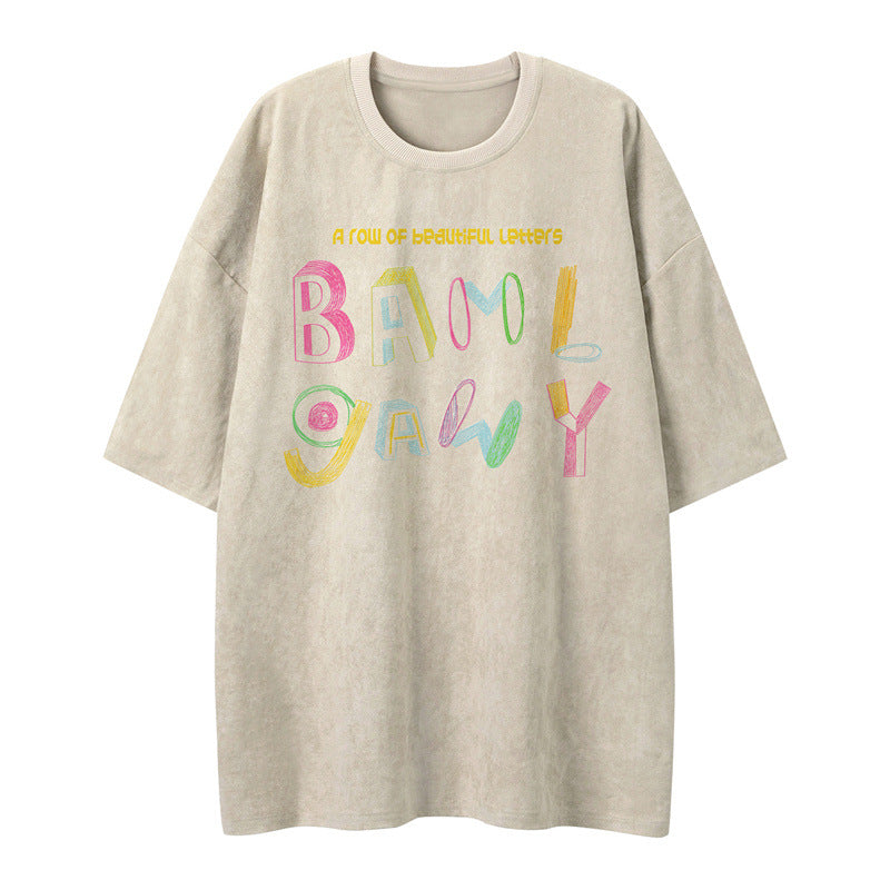 US drip outfits Summer Vintage Colorful Letter Print Casual Loose Short Sleeve T-Shirts