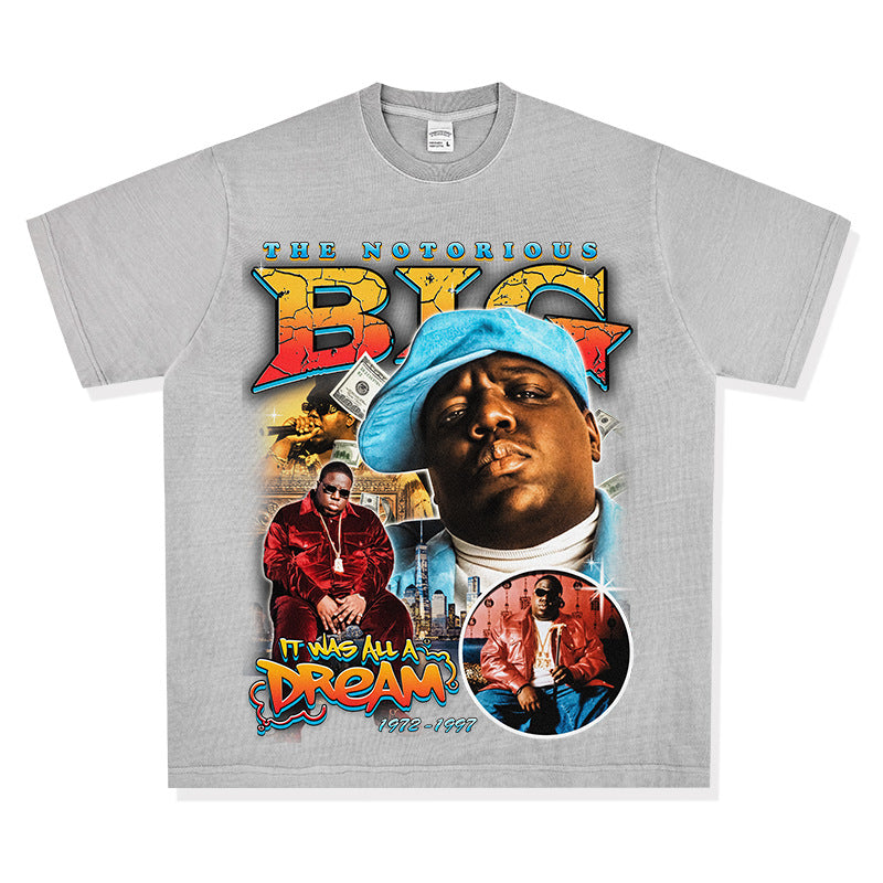 Streetwear masculino vintage hip hop Biggie Smalls print short sleeve t-shirt