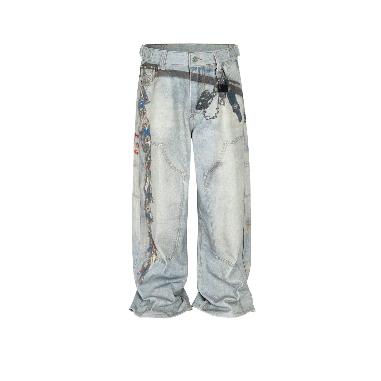 Rock Revival Jeans Key Chain Love Digital Printed Jeans Straight Wash Trousers