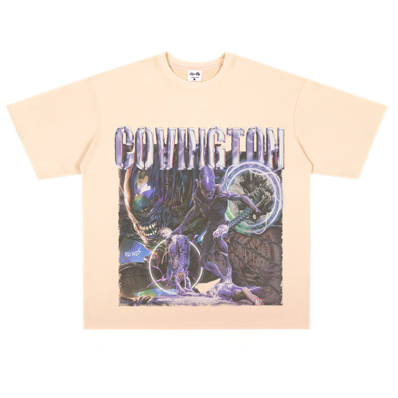 Film Star T Shirt Cotton Short Sleeve Loose Retro Design round Neck Heavy T-shirt Men