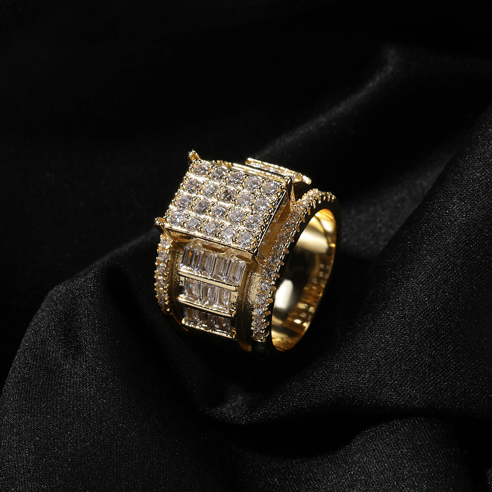 Rings Hip Hop Square Ring Copper Zircon Adjustable St. Valentine's Spectrum