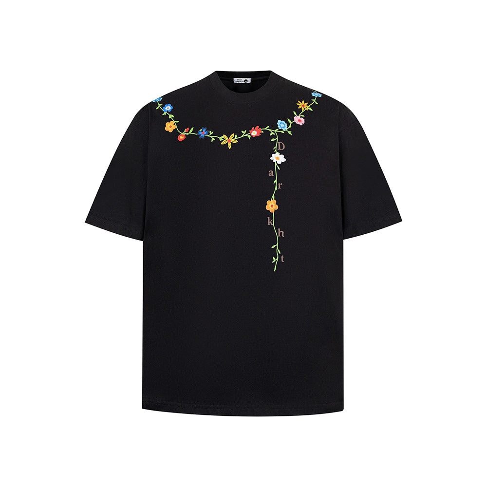 Hip Hop Clothes New York T-Shirt Summer Embroidery Necklace Crew Neck Short Sleeve Loose Casual Top