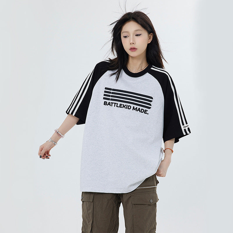Vintage T Shirts Hip Hop Retro Striped Short Sleeve T-Shirt Loose Half Sleeve tee