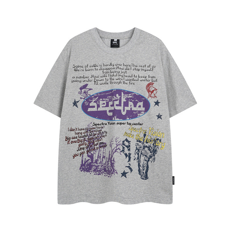 Y2K mens shirt hip hop retro loose round neck men's short sleeve T-shirt