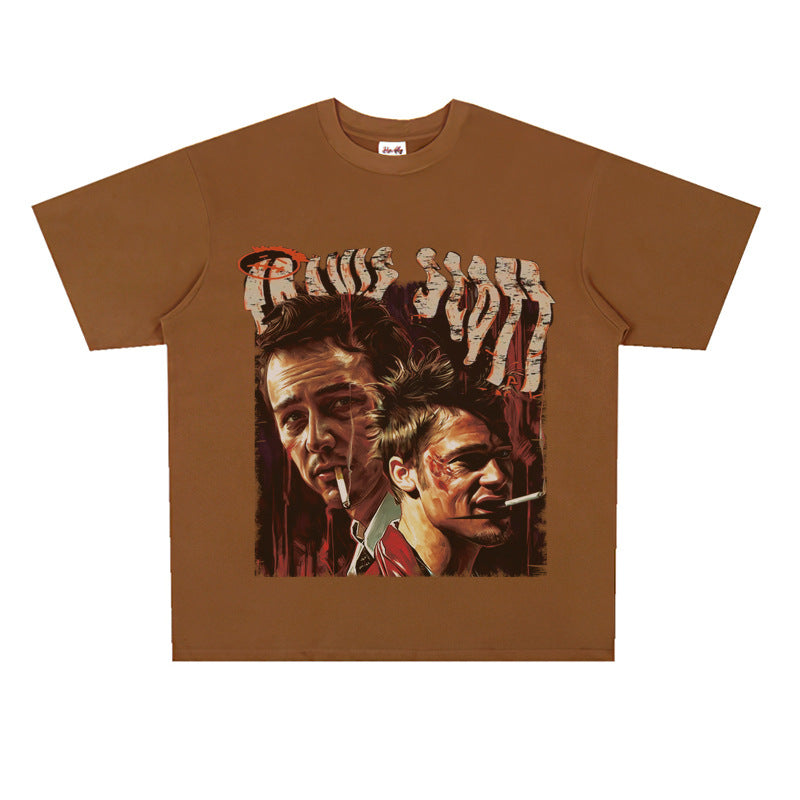 Film Star T Shirt Trendy Cotton Short Sleeve Loose round Neck Retro T-shirt for Men