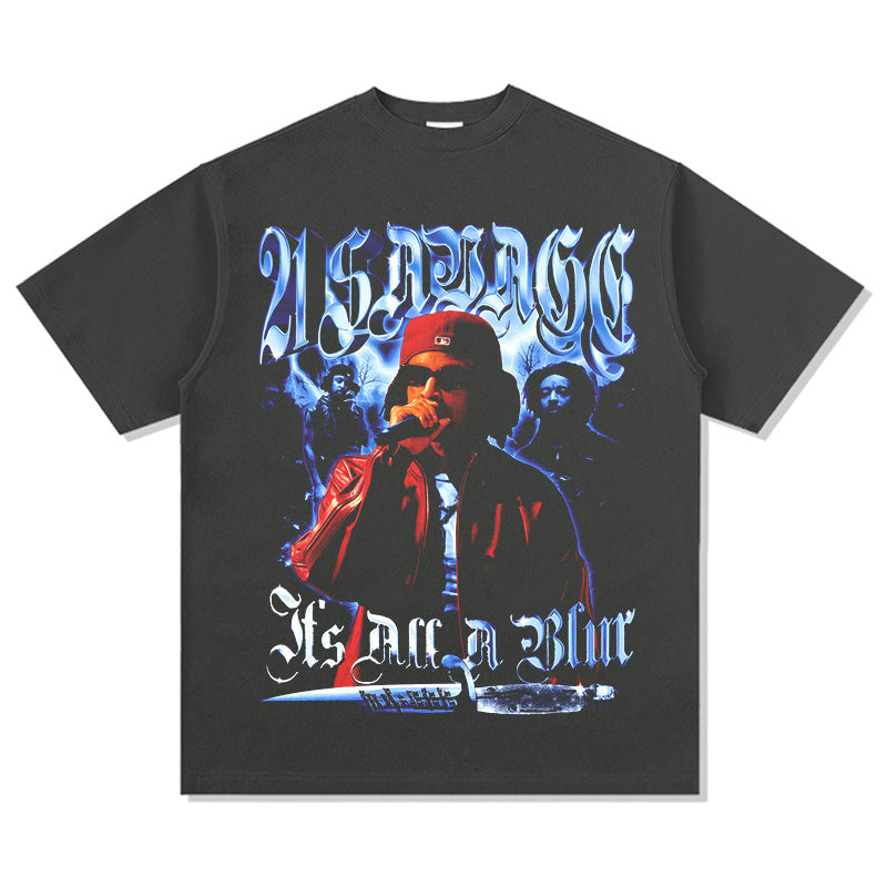 Outfit streetwear vintage hip hop 21 SAVAGE print short sleeve t-shirt