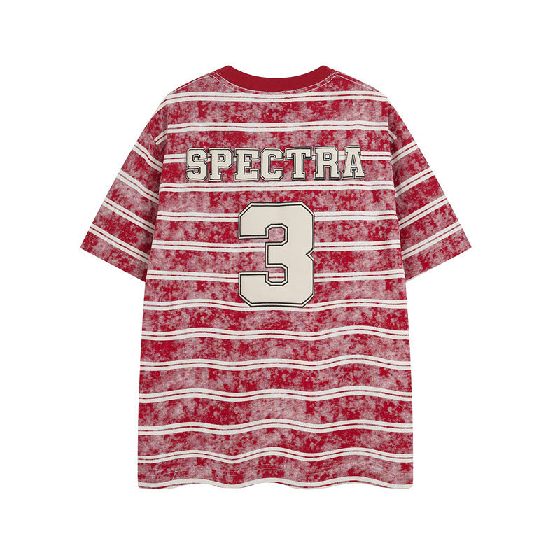 Casual Street Wear Vintage Striped Short Sleeve T-Shirt Crew Neck Loose Casual