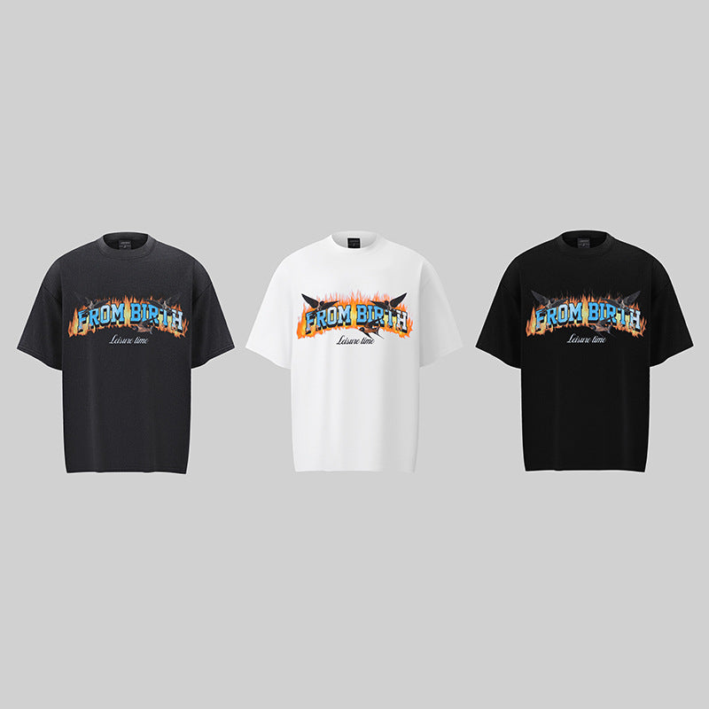 Camisas Retros Loose Crew Neck Short Sleeve T-Shirt