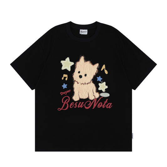 Distorted vintage puppy short sleeve t-shirt summer loose casual top