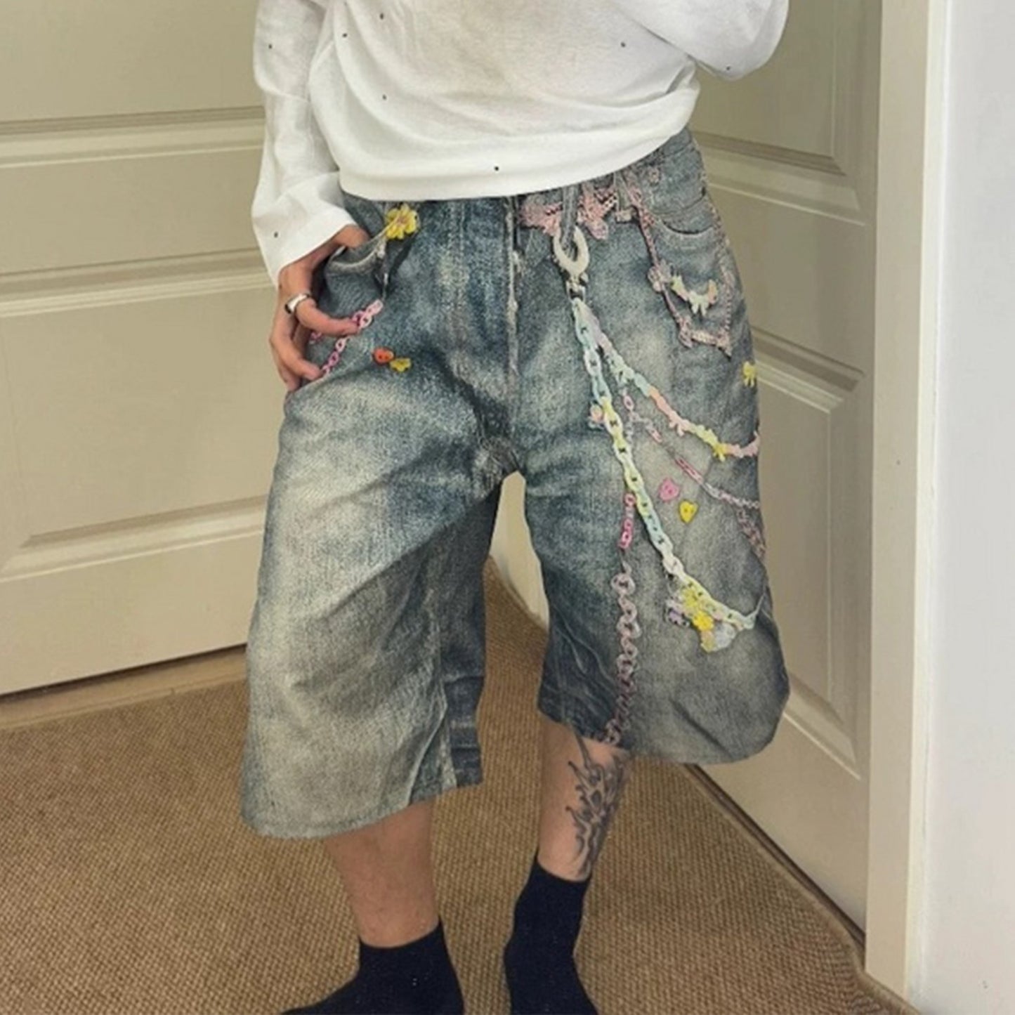 Rock Revival Jeans Hip Hop Printed Jeans Denim Shorts