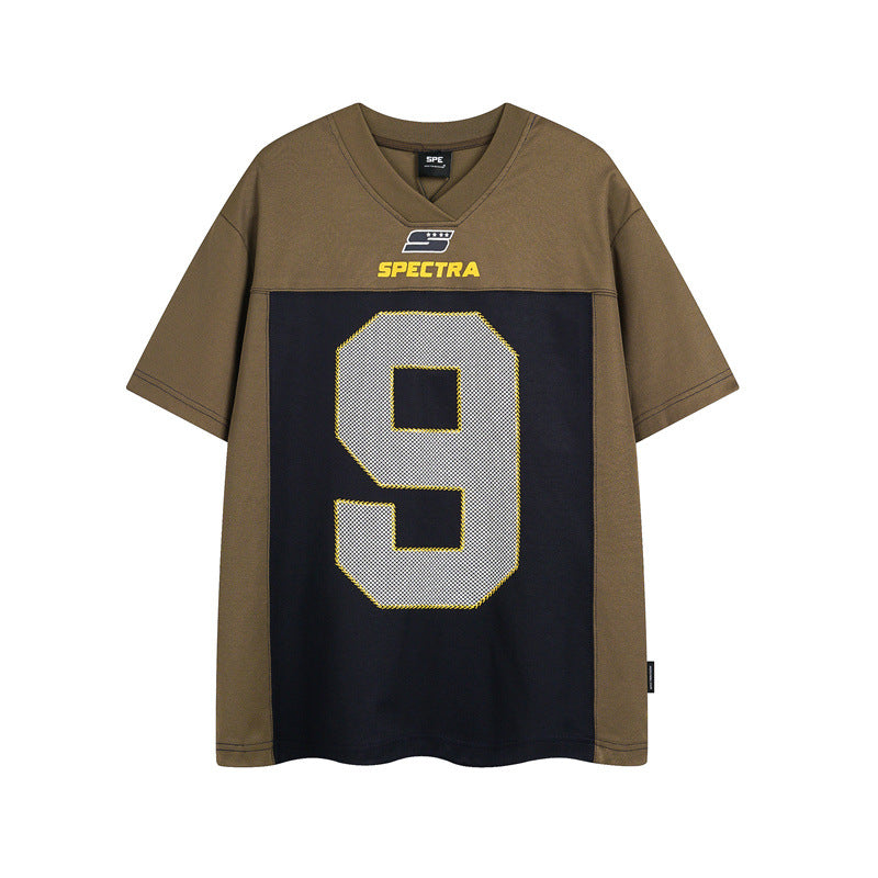 Casual Street Wear Vintage V-Neck Digital Short Sleeve T-Shirt Loose Top
