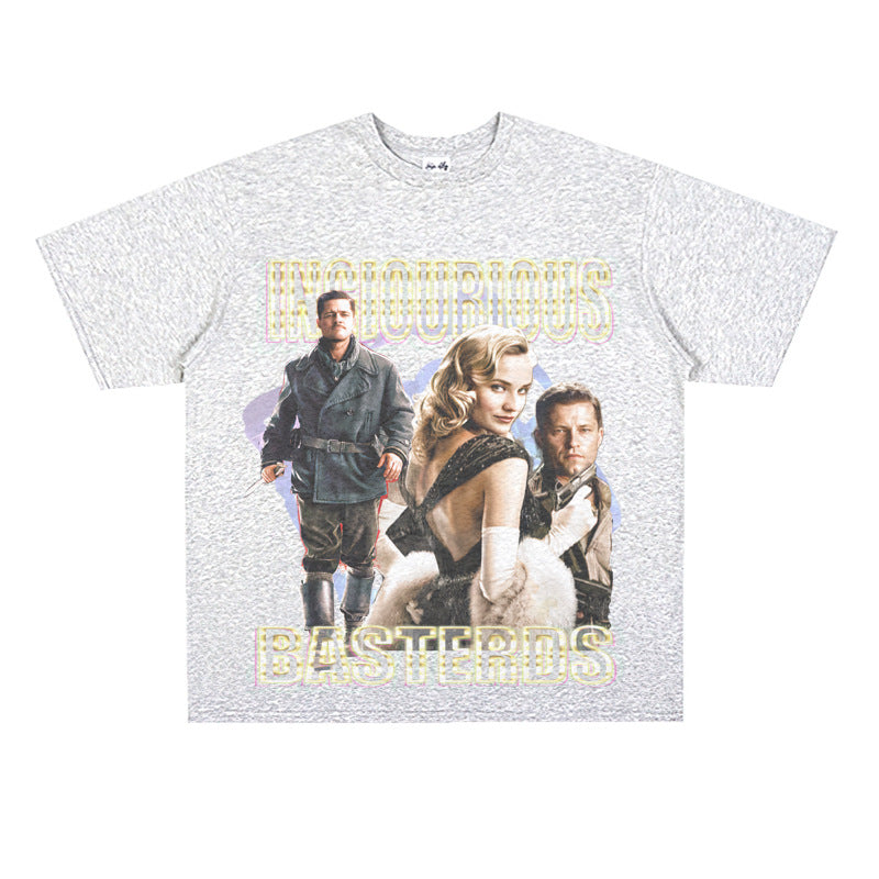 Film Star T Shirt Loose Heavy Weight Retro Street Cotton T-shirt American Men and Women