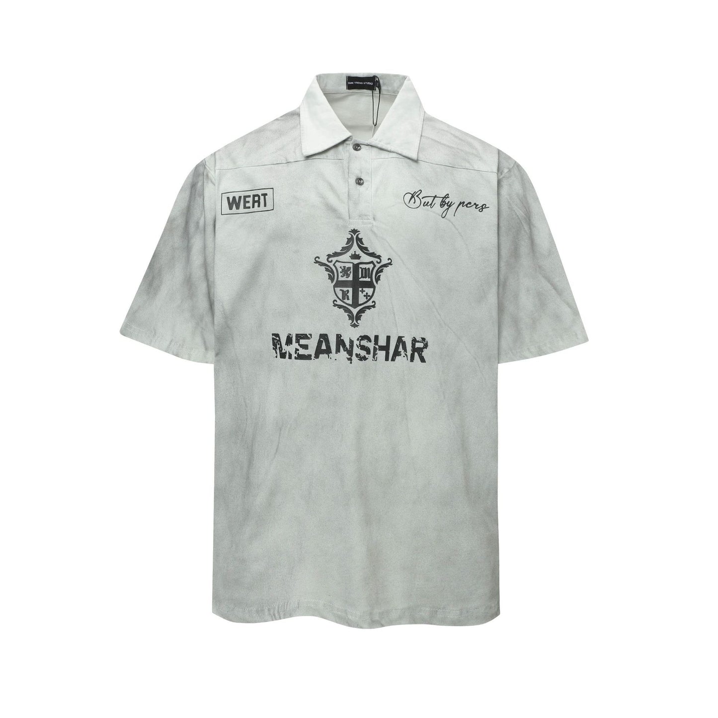Hustle vintage summer short-sleeved washed lapel polo shirt