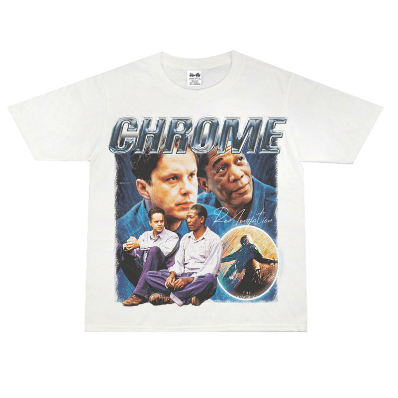 Film Star T Shirt Shawshank's Redemption Street Style Short Sleeve Loose Retro American T-shirt Men